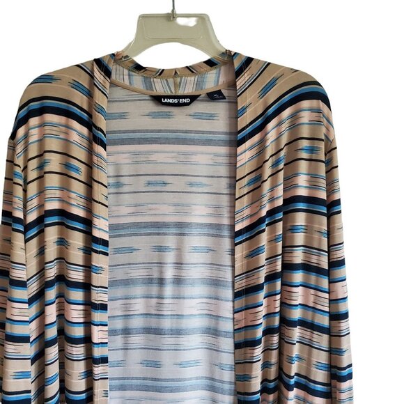 Lands' End Long Open Striped Cardigan with Pockets Rayon Blend XL - Picture 3 of 12